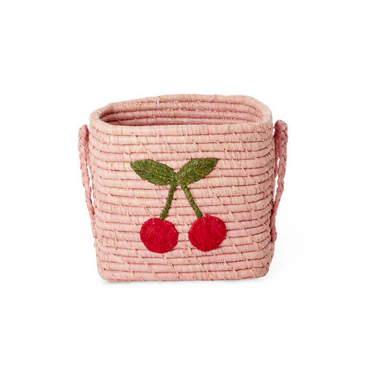 Square Raffia Basket - Pink - Cherry Design