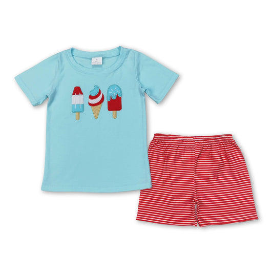 Short sleeves popsicle top stripe shorts boys 4th of july set