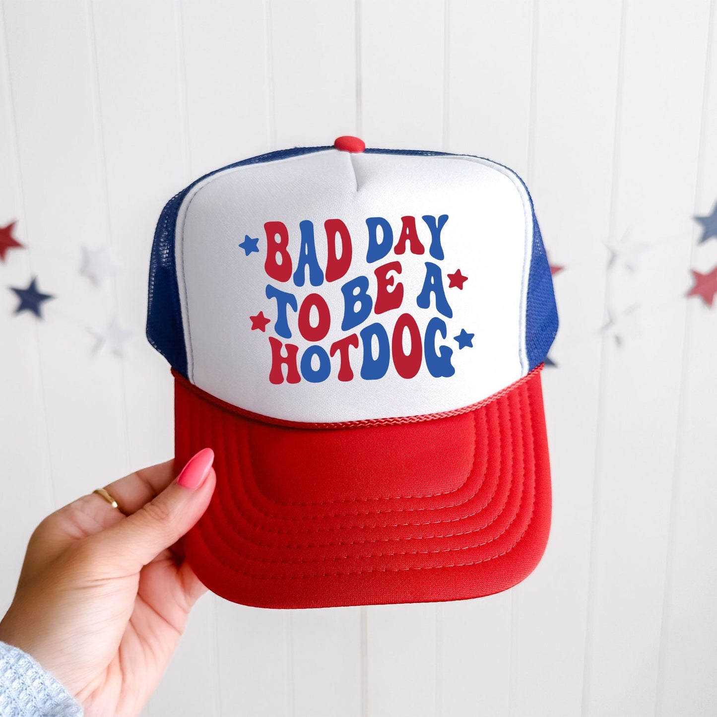 Bad Day To Be A Hotdog, Stars, Patriotic, Snapback Trucker Hat