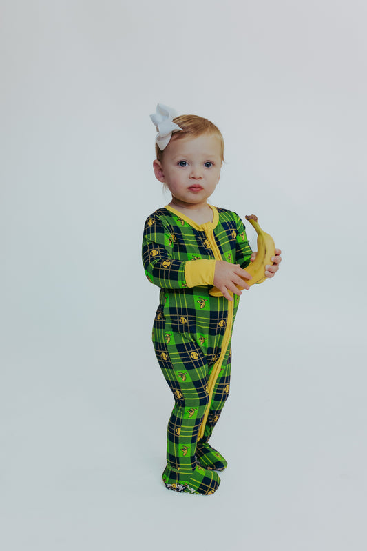 Peaz N’ Carrots X Savannah Bananas Baby and Toddler Official Licensed Double-Zip Footies in Banana Tartan™