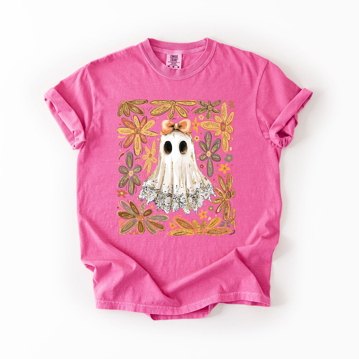 Beautiful Halloween, Flowers, Coquette Ghost, Comfort Colors T-Shirt