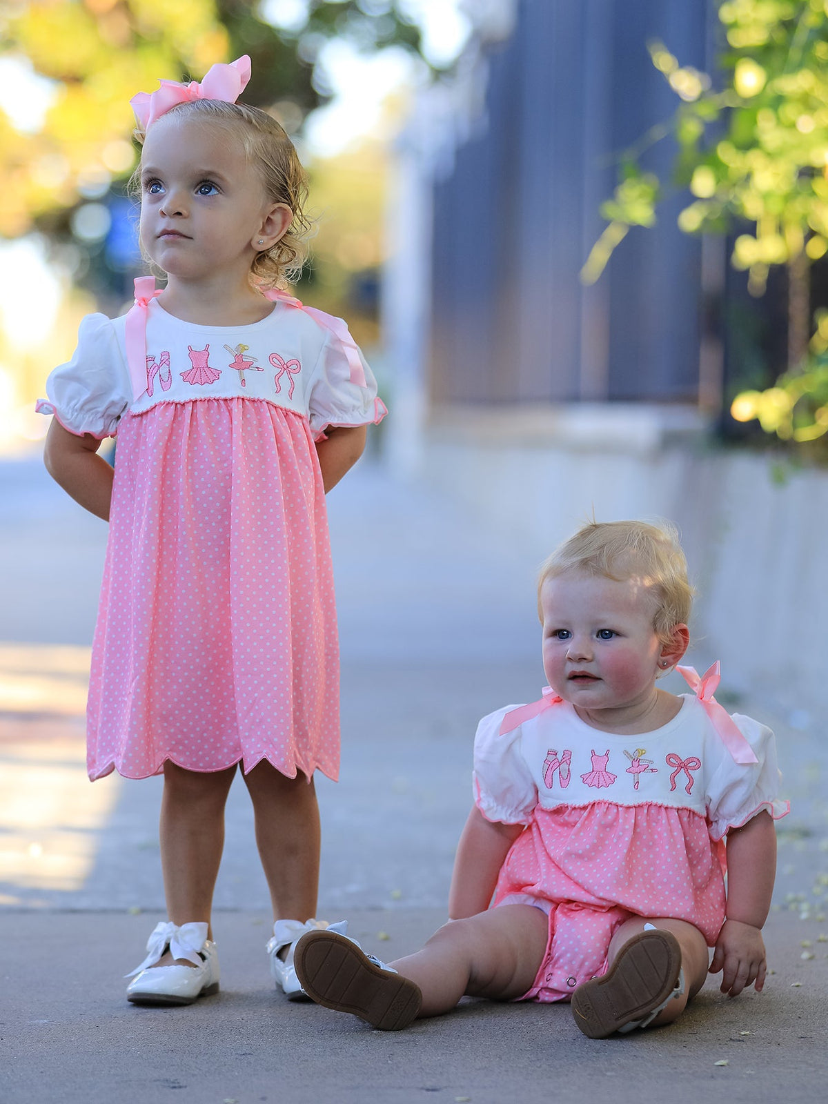 Pink Ballet Embroidery Bow Bubble Romper