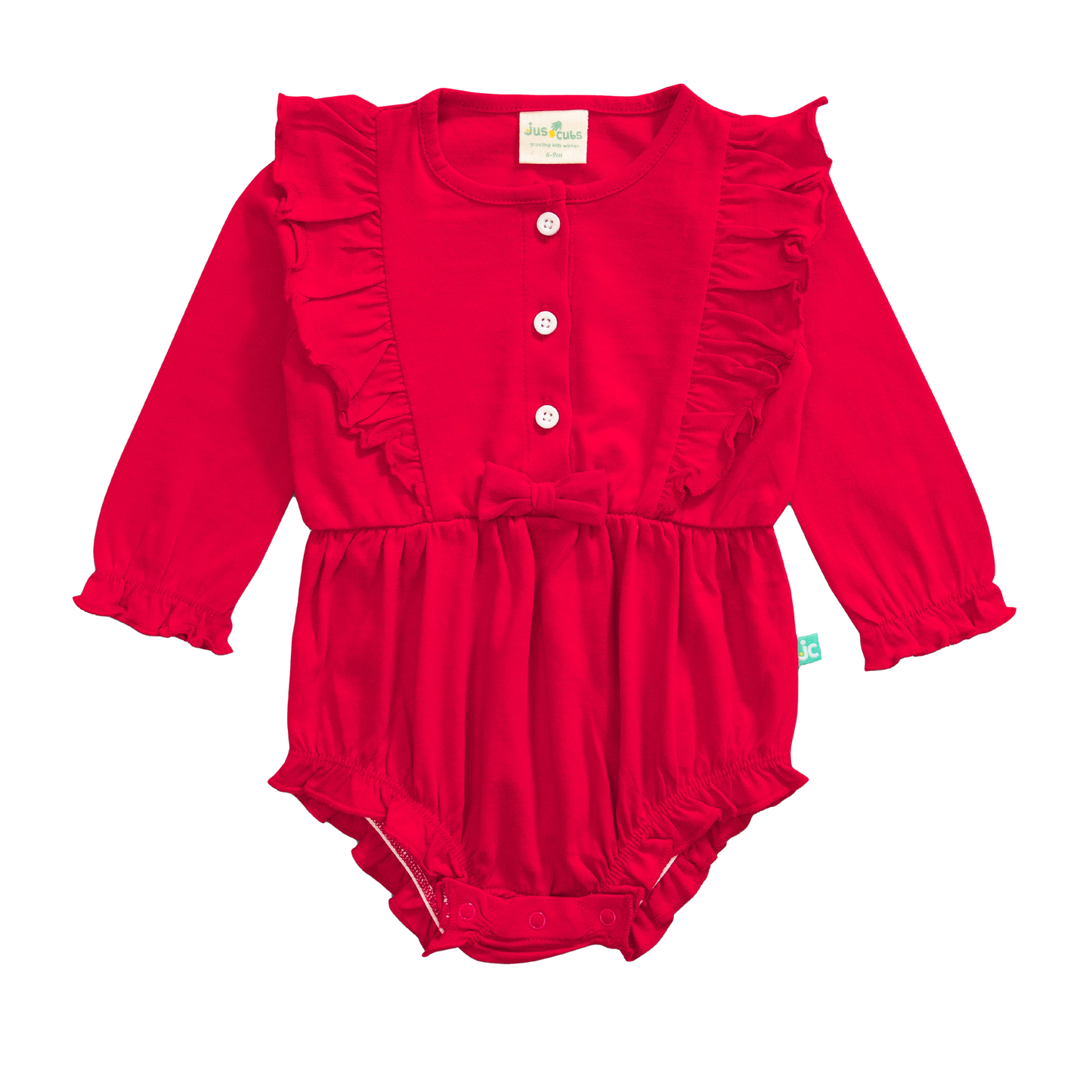 Ruffled Solid Full Sleeve Onesie for Baby Girls - Red