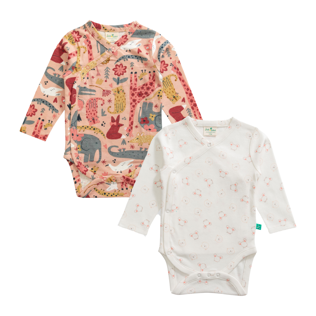 Animal Themed Full Sleeve Onesie Set (Pack of 2) for Baby Girl