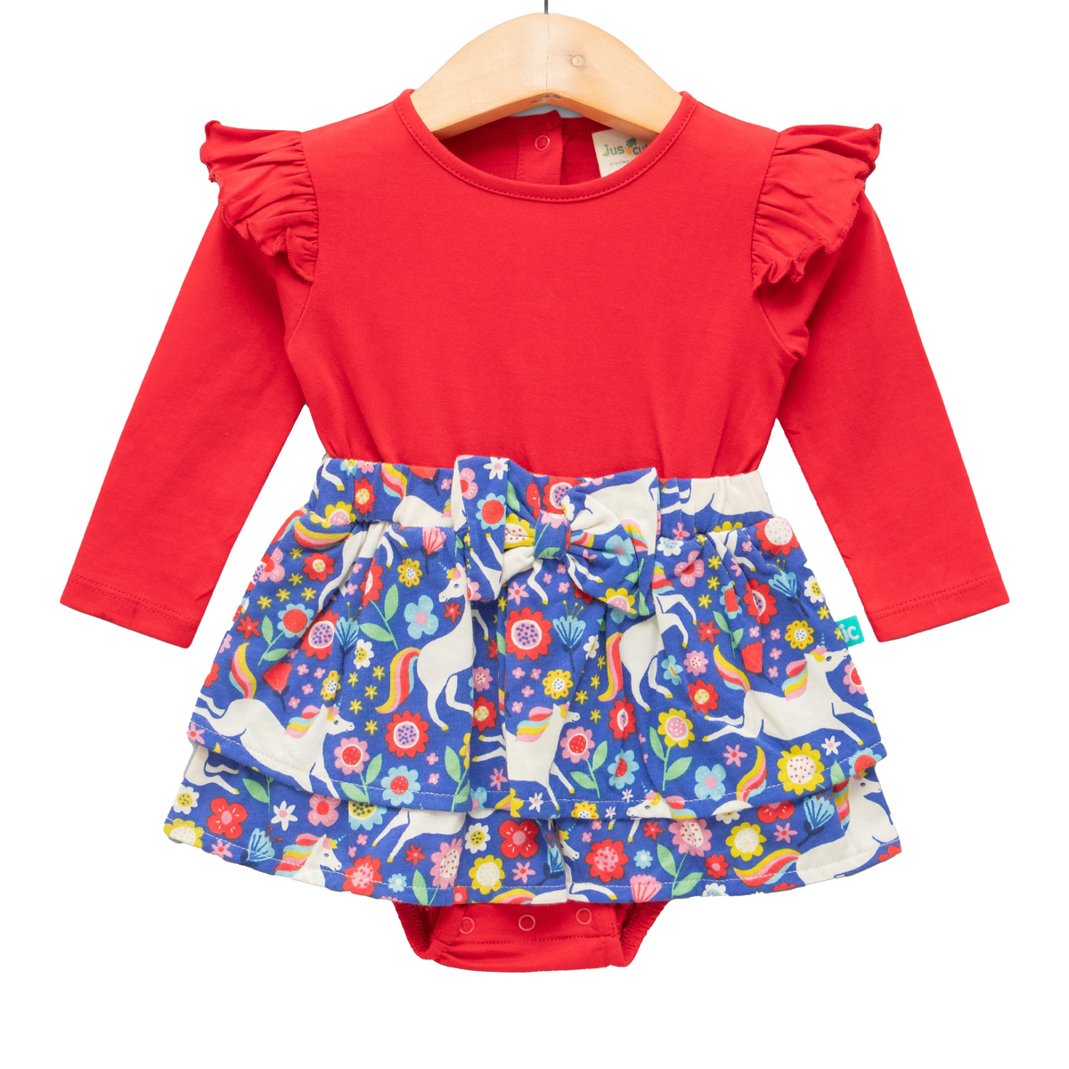 Ruffled Floral Full Sleeve Onesie for Baby Girls - Red