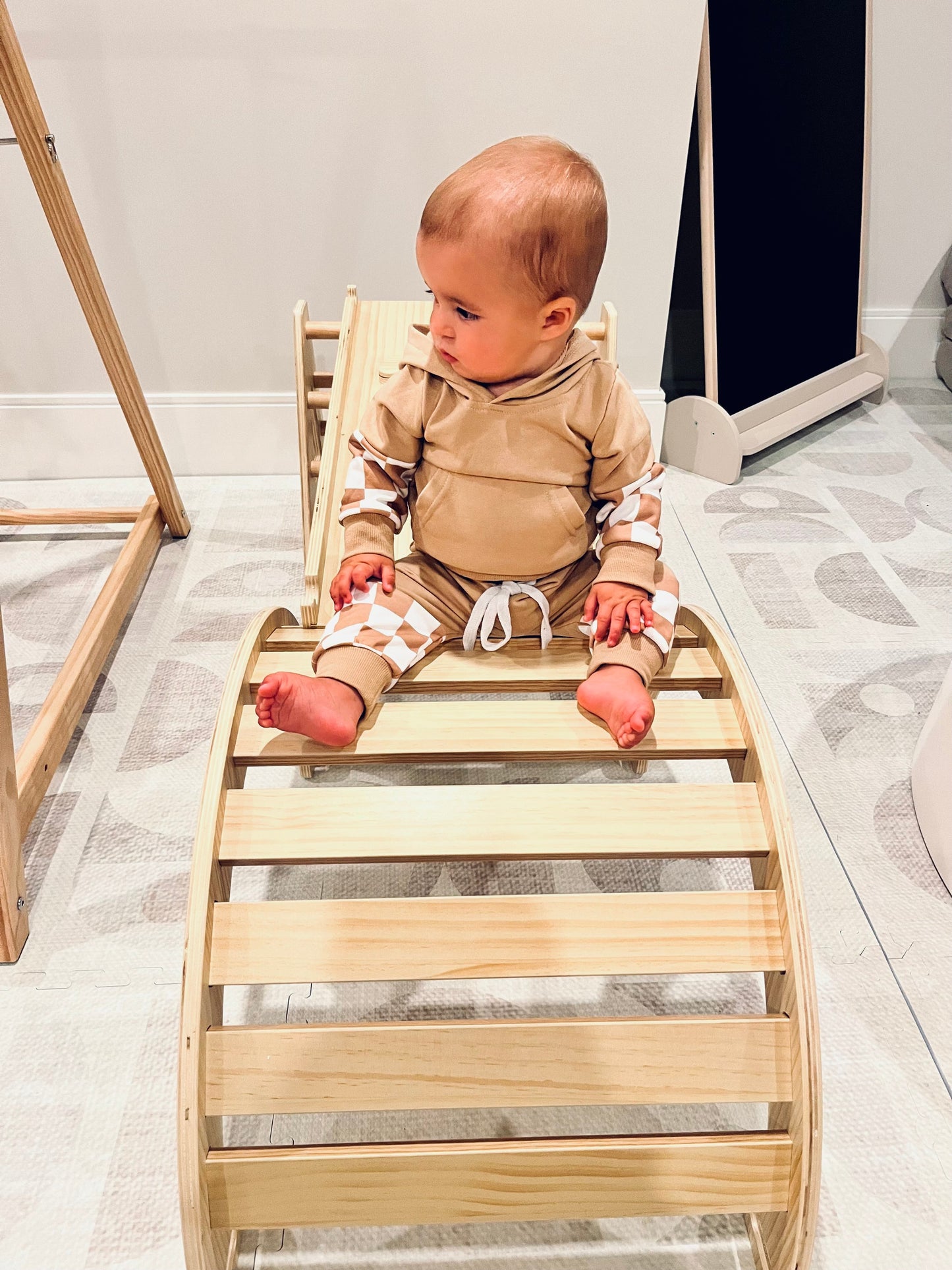 Ace Jogger Set | Neutral Checkered Toddler Outfit