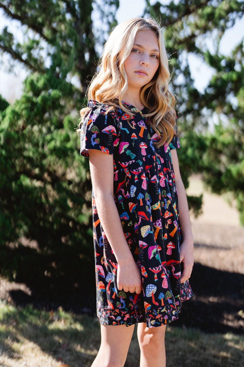 Girls Lotus Dress - Groovy Mushroom - final sale