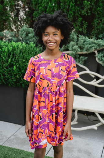 Girls Jenny Cheetah Dress- Orange Crush