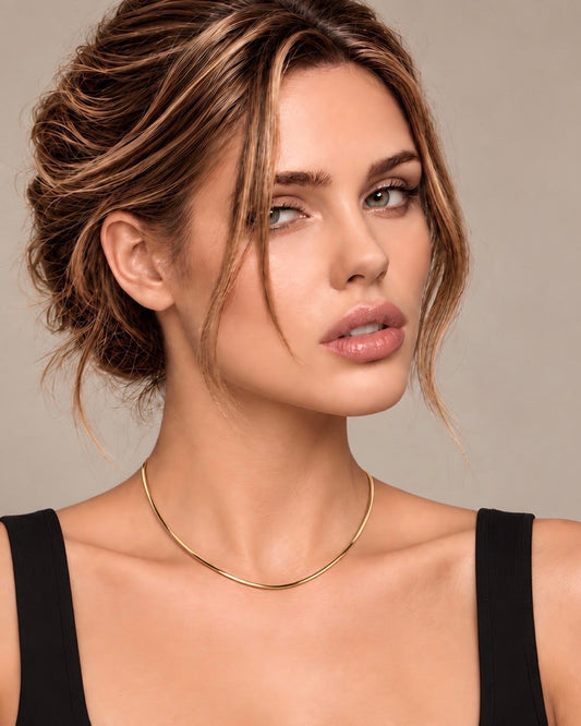 C001G B.Tiff Gold Octagonal Herringbone Chain Necklace/ 1.5mm(An exclusive clasp design)