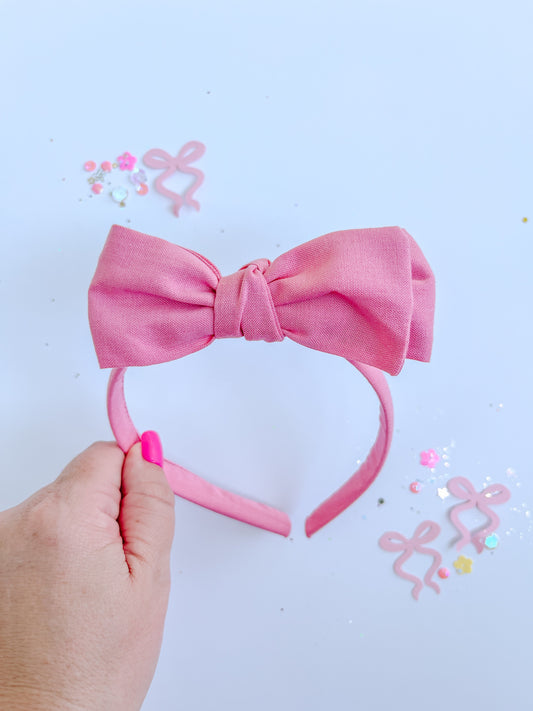 Pink Solid Bow Headband
