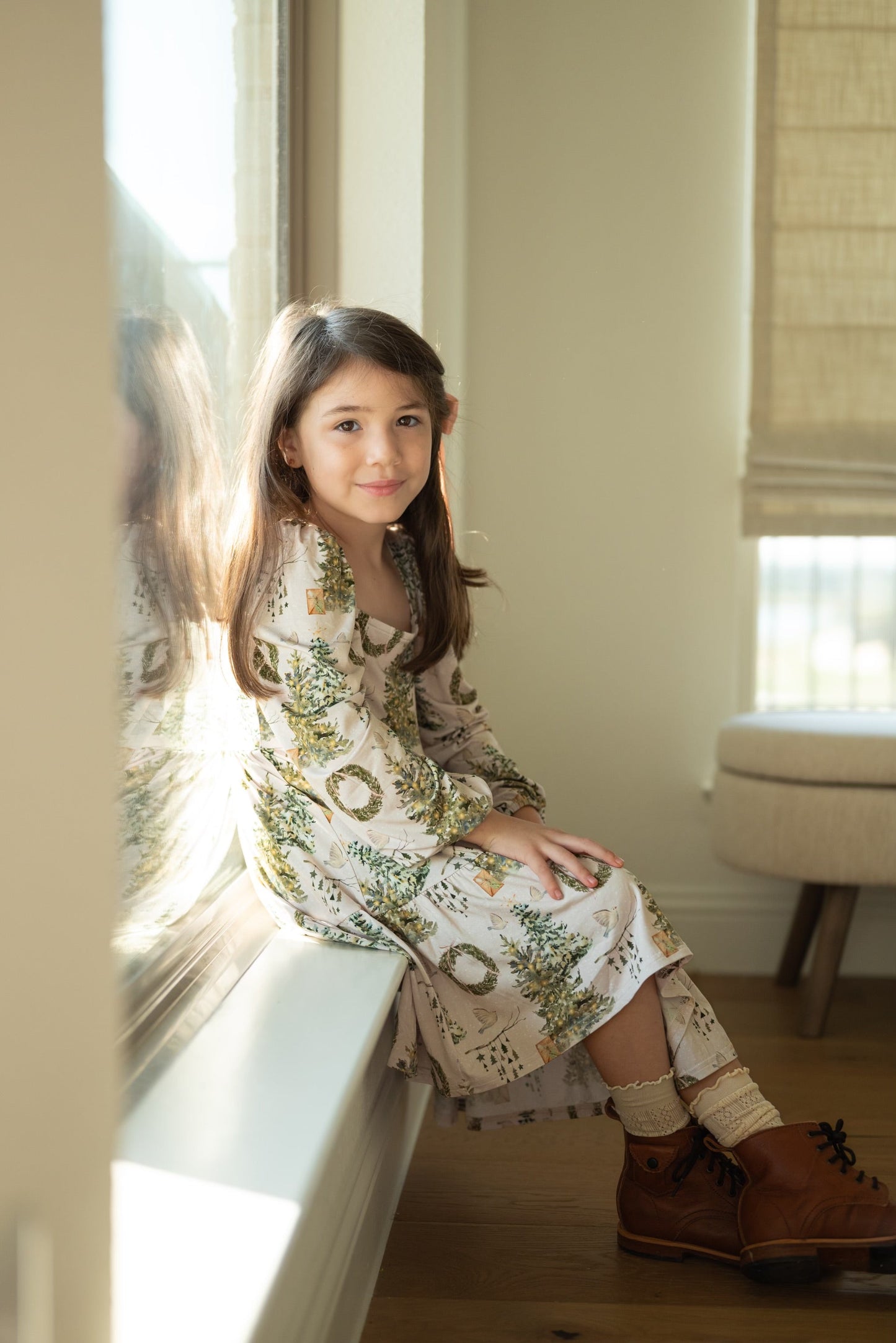 Soft Snow Puff Sleeve Twirl Dress