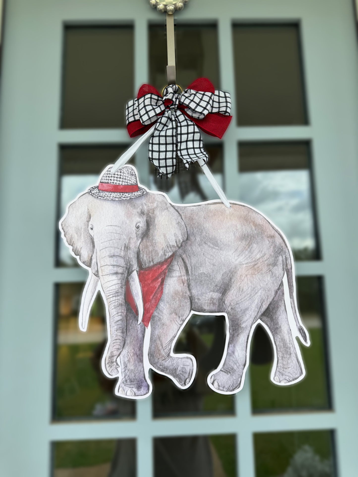 Crimson & White Elephant Door Hanger