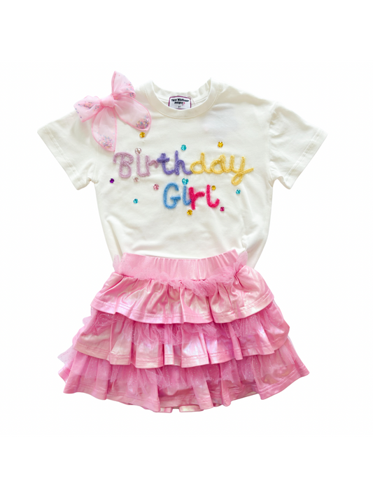 Pink Metallic and Tulle Layered Skort