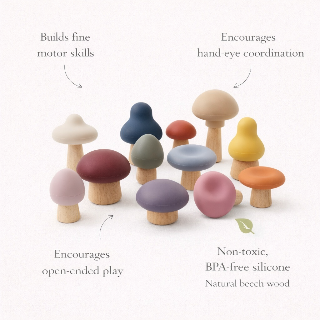Mushroom Toy | Wood & Silicone + Imaginative + Montessori | LYTL®️
