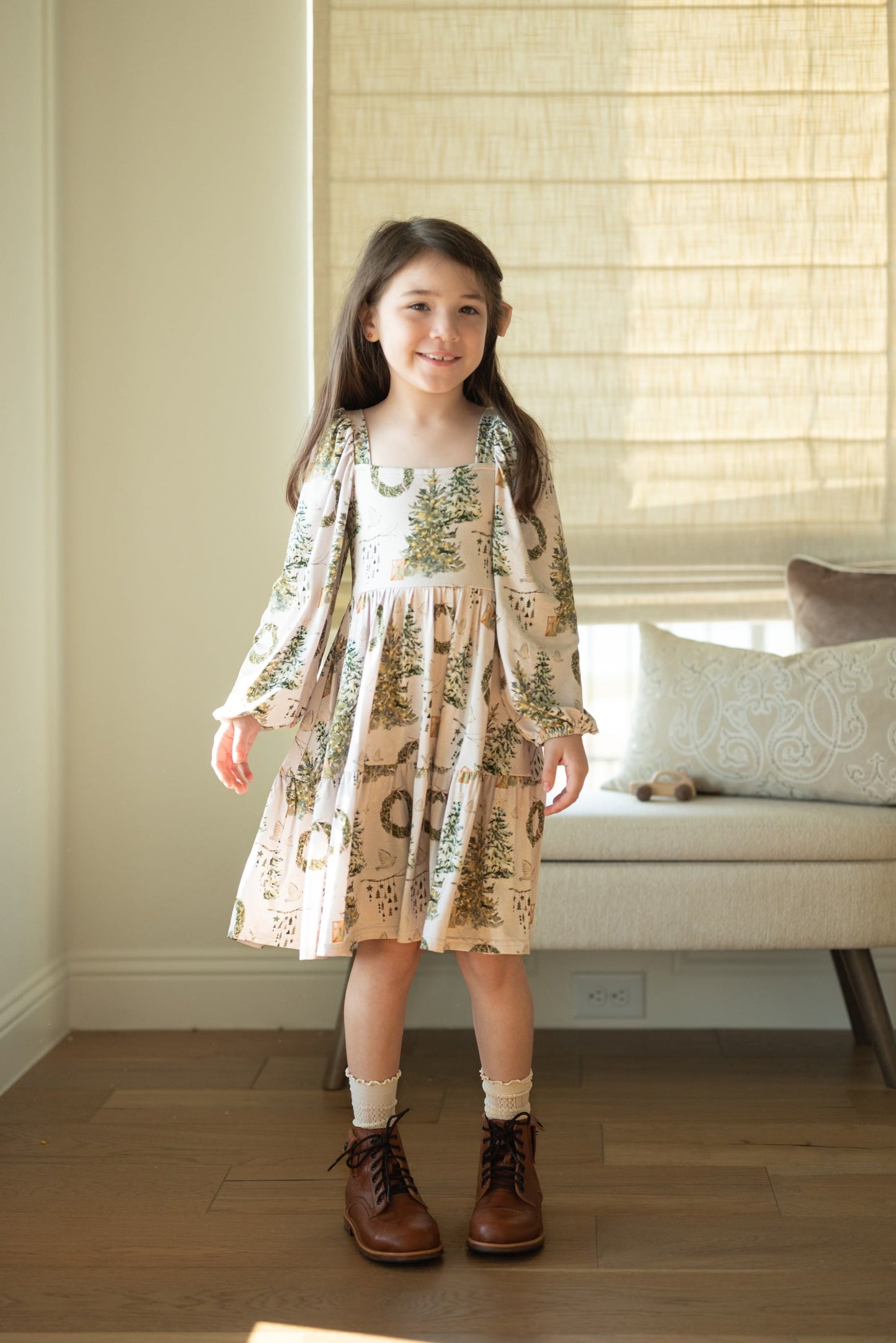 Soft Snow Puff Sleeve Twirl Dress