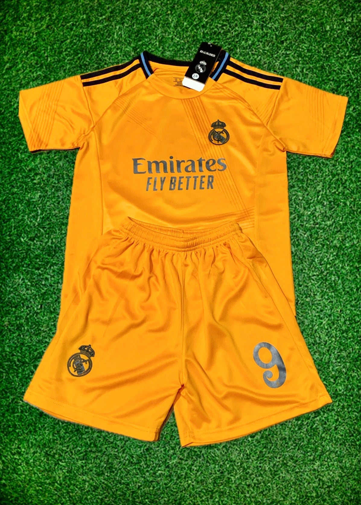 Kylian Mbappe Real Madrid Special Orange 3rd Jersey Toddler/Youth Soccer Jersey Kids Kit