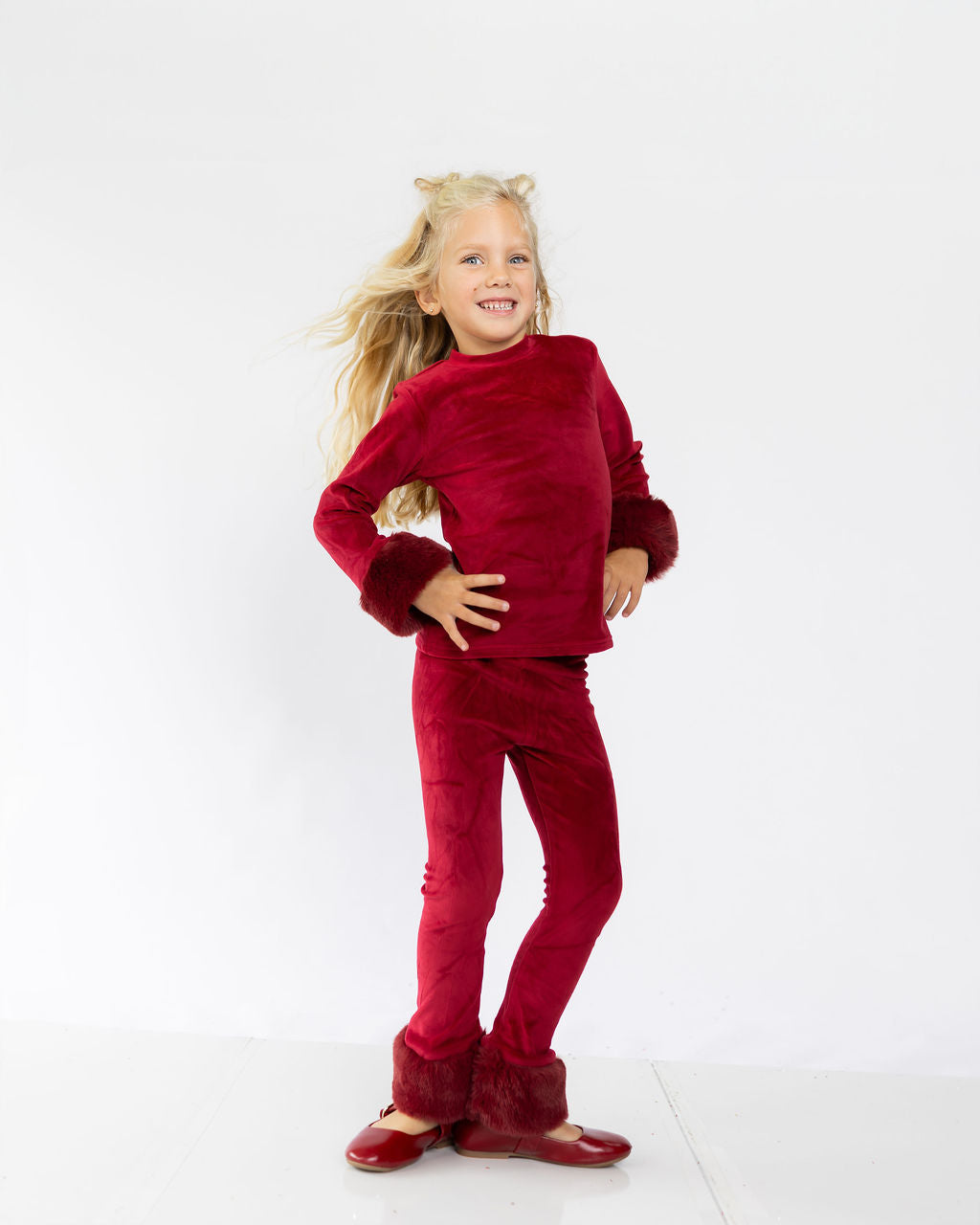 Red Velour Fur Cuffed Set - preorder