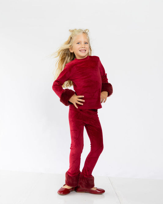 Red Velour Fur Cuffed Set - preorder