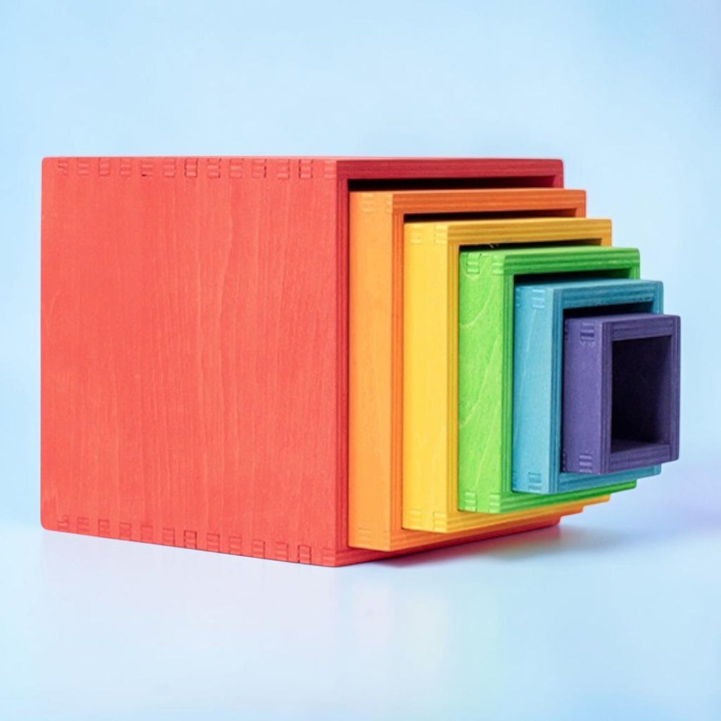 6-Piece Basswood Wooden Rainbow Nesting Box Set | Painted & Hand-Stained Finishes | Montessori Stacking Toy