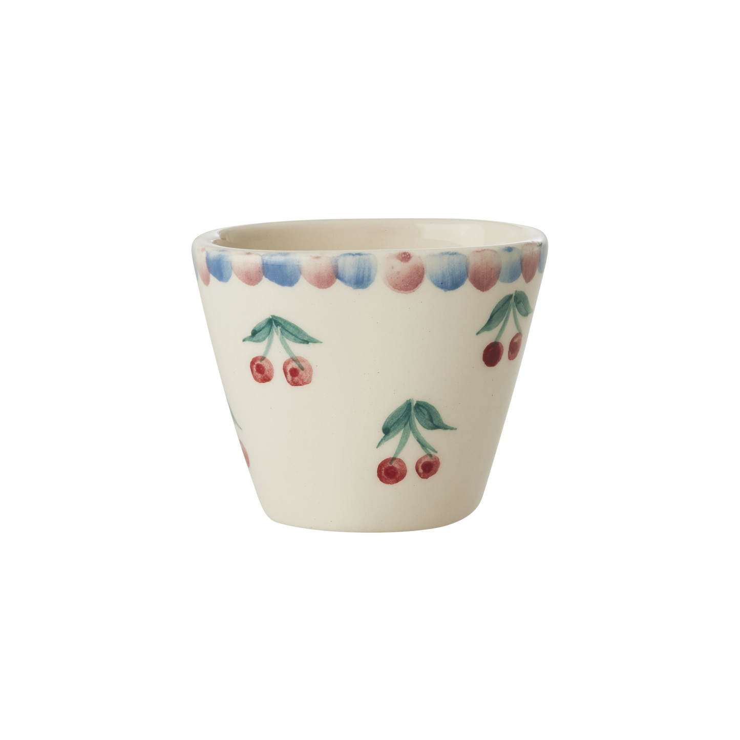 Ceramic Oval Espresso Cup with Hand Painted Cherries - 2.4 oz