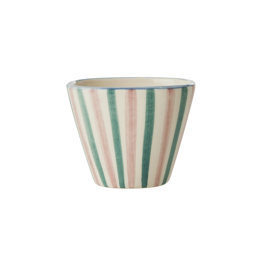 Ceramic Oval Espresso Cup with Hand Painted Stripes - 2.4 oz