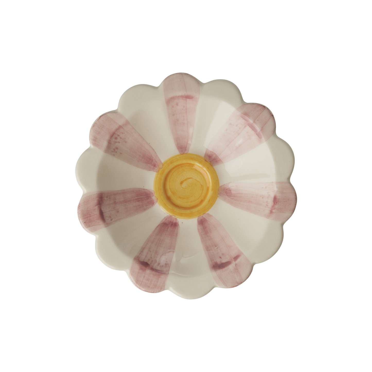 Ceramic Flower Dipping Bowl with Pink Hand Painted Stripes