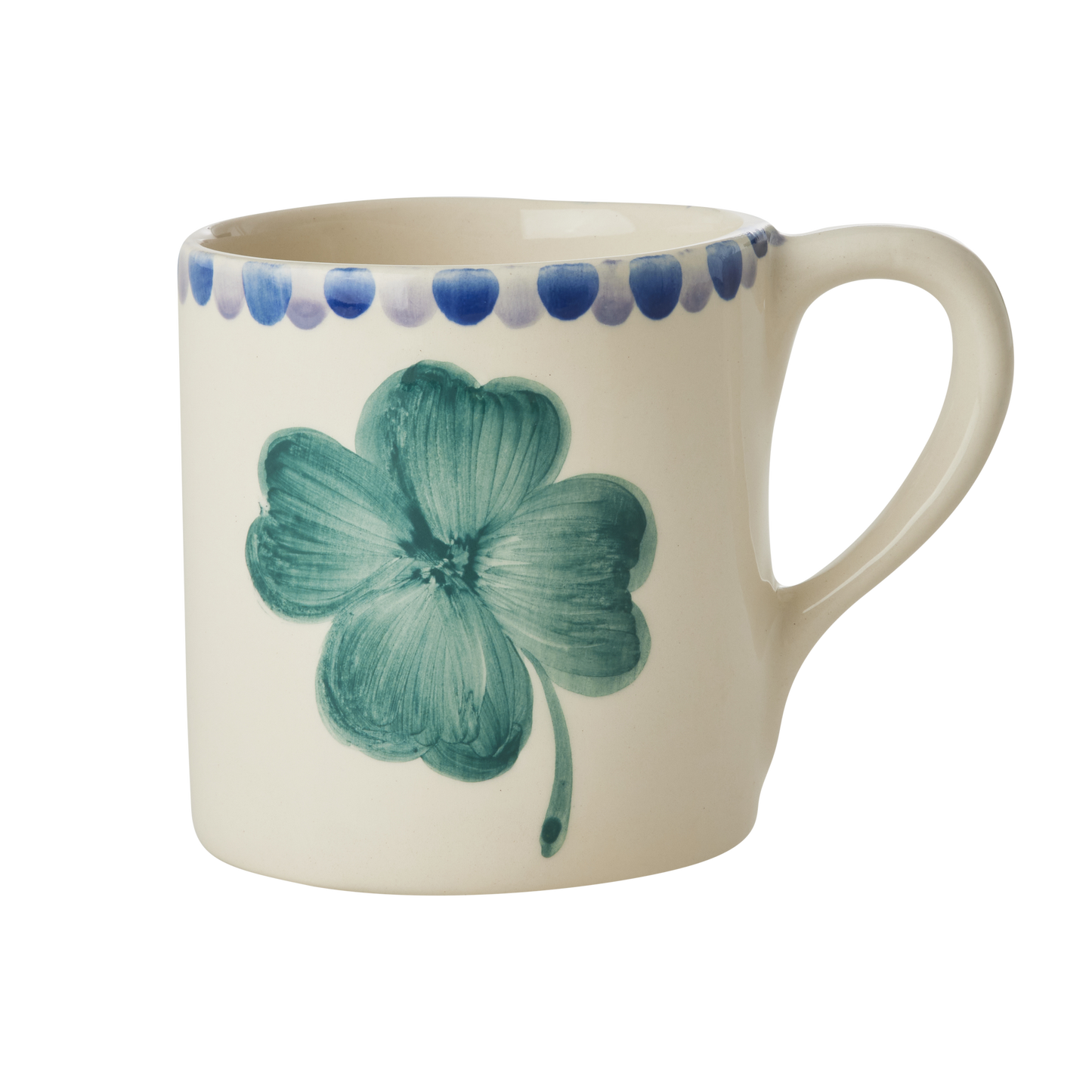 Ceramic Mug with Hand Painted Good Luck Clover - 14.2 oz