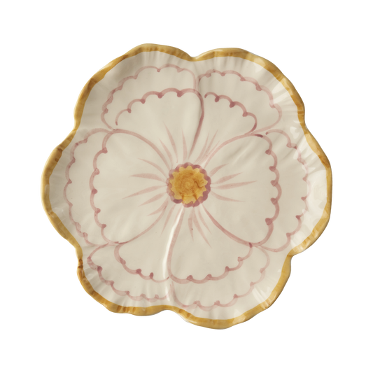 Ceramic Flower Shaped Side Plate with Yellow Border