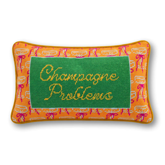 Champagne Problems Needlepoint Pillow