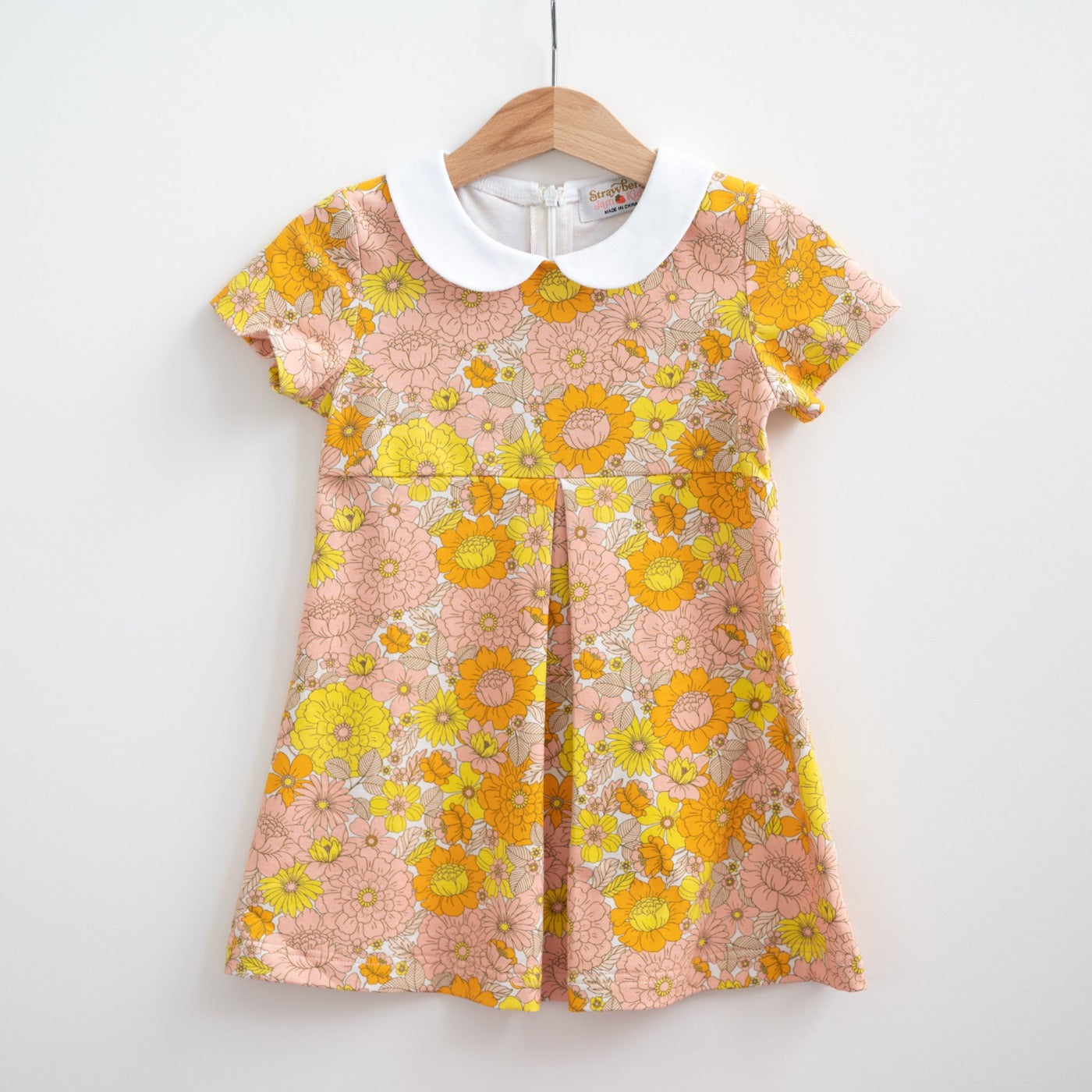 Vintage Marigold Floral Peter Pan Collar Dress Baby Toddler Girl