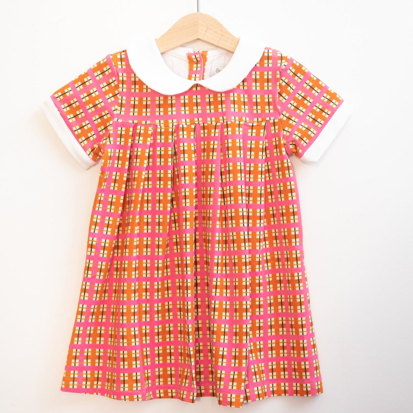 Retro Pink Plaid Pleated Peter Pan Collar Dress