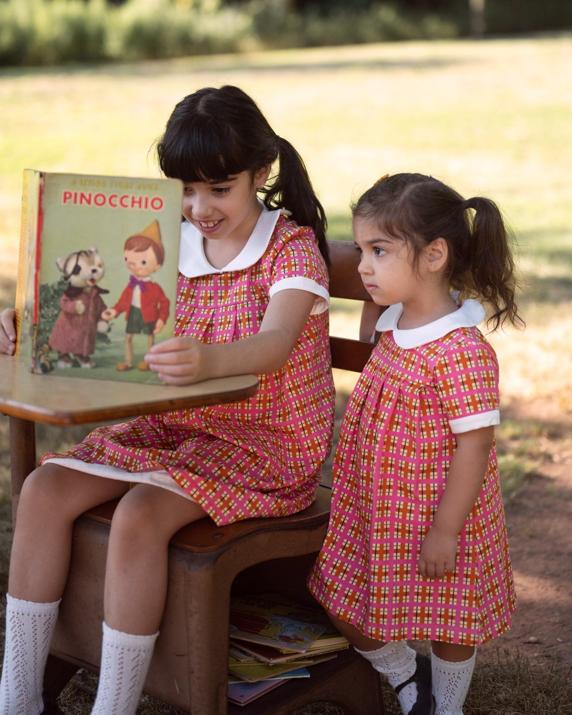 Retro Pink Plaid Pleated Peter Pan Collar Dress