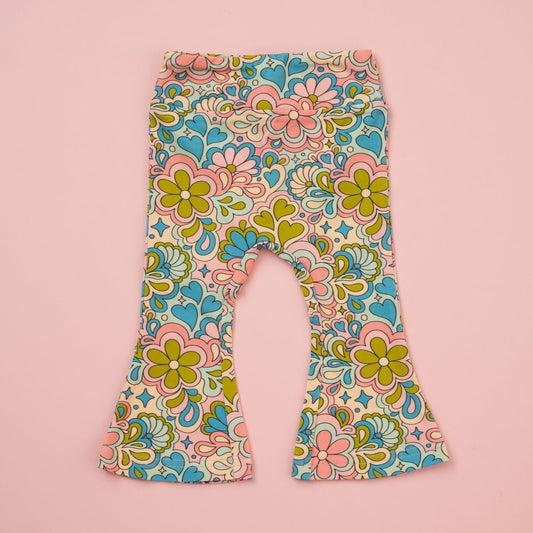 Blue Psychedelic 60s Girls Bell Bottoms Leggings