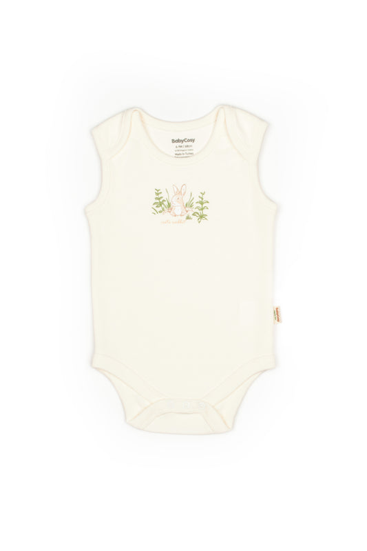Ecru Bunny Sleeveless Bodysuit 100% Organic Cotton