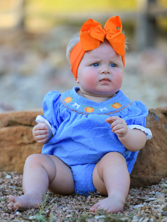 Halloween Thanksgiving Pumpkin Smocked Bubble Romper