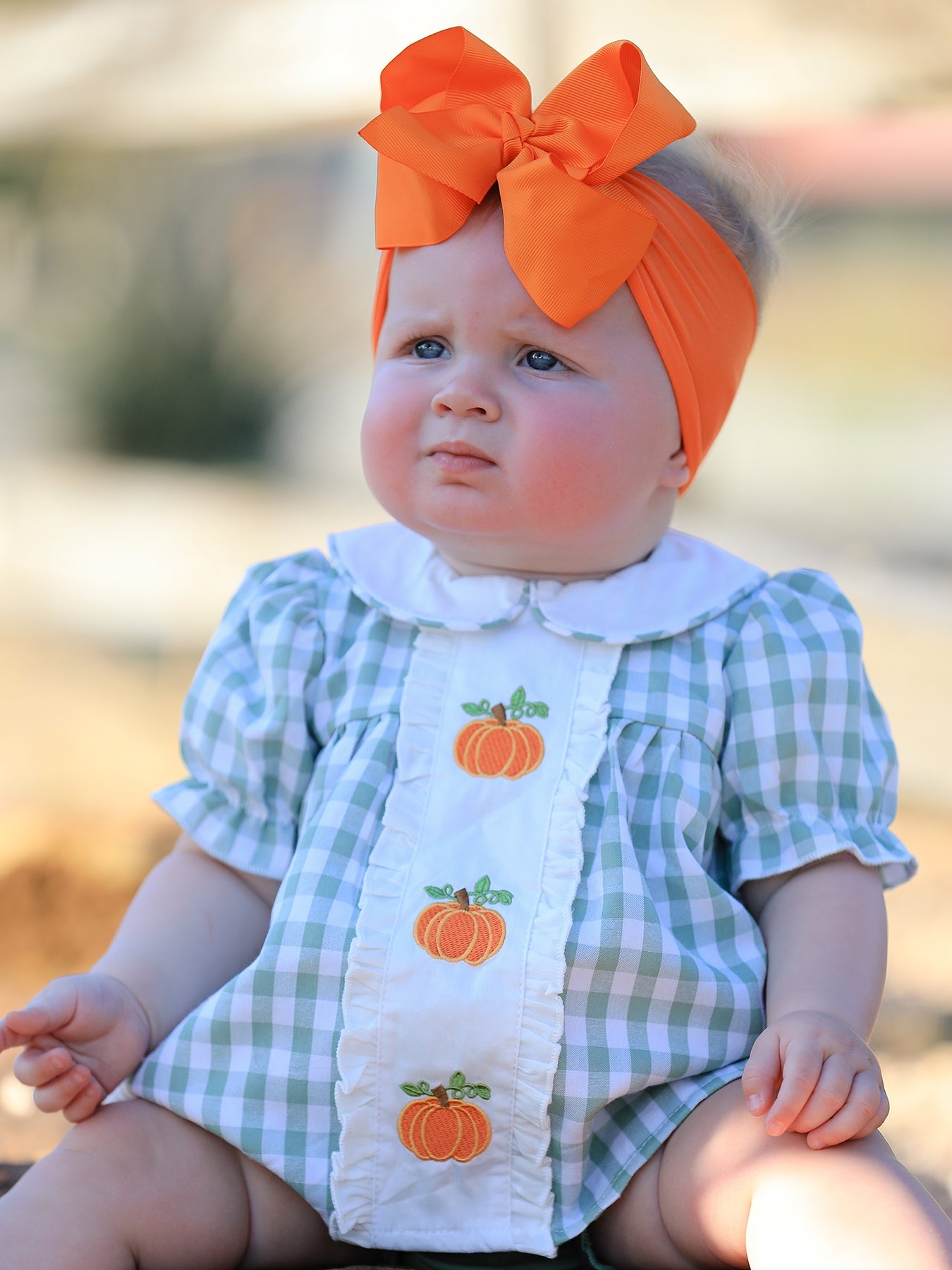 Fall Halloween & Thanksgiving Applique Plaid Girls Bloomers Romper Set