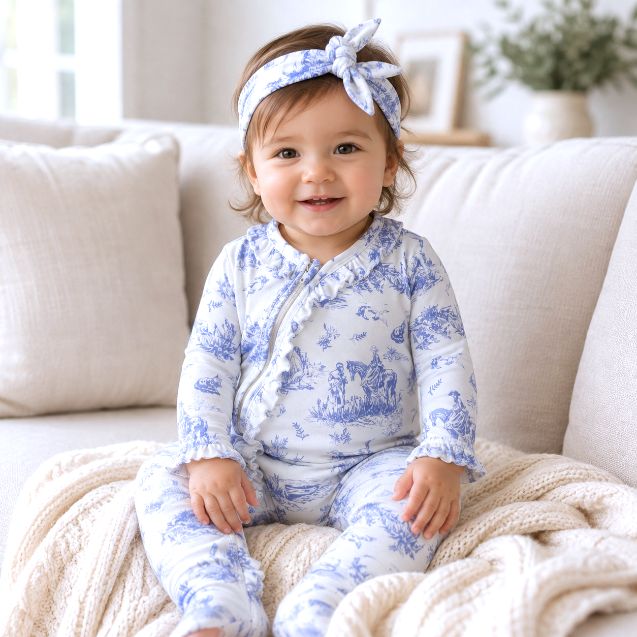 Toile de Jouy Bamboo Zipper Romper