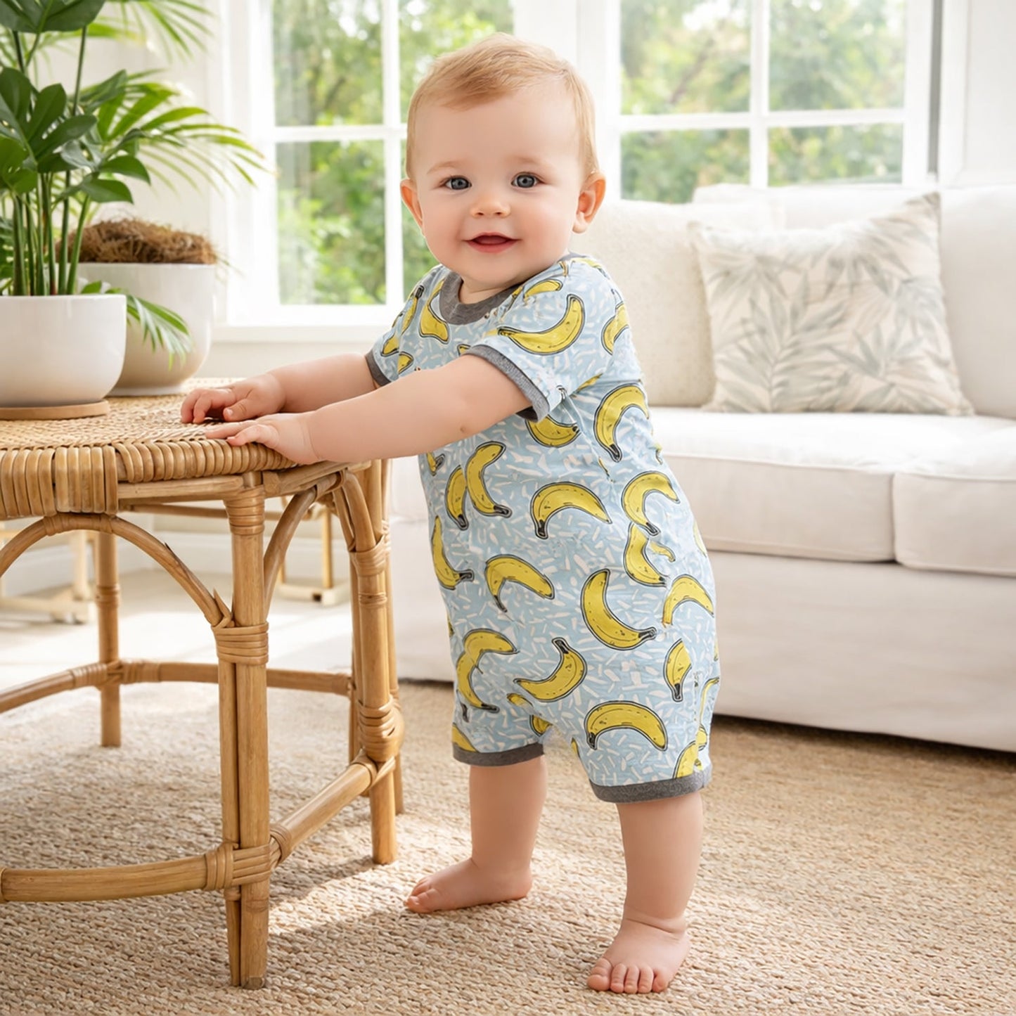 Banana Split Soft Bamboo Shorty Romper for Baby Boys