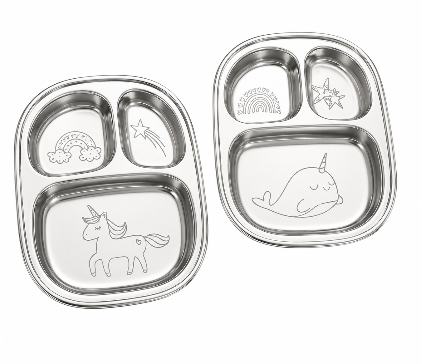 Unicorn Stainless Steel Divided Plate Set (Two)