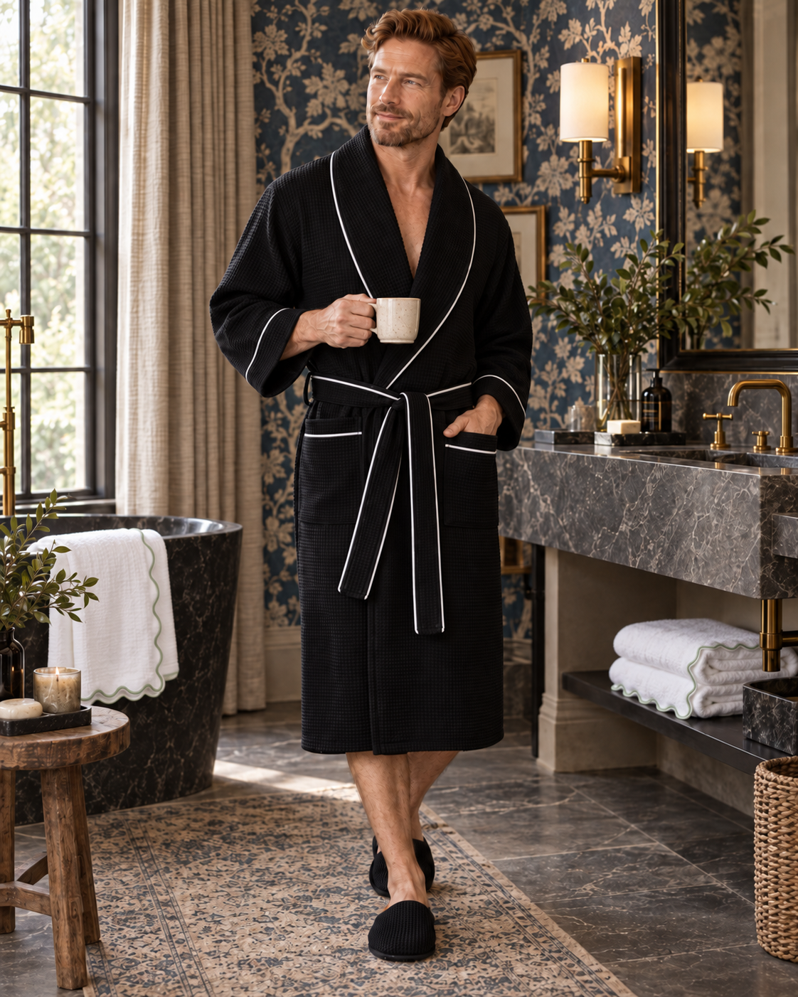 Premium Waffle Piping Robe for Men