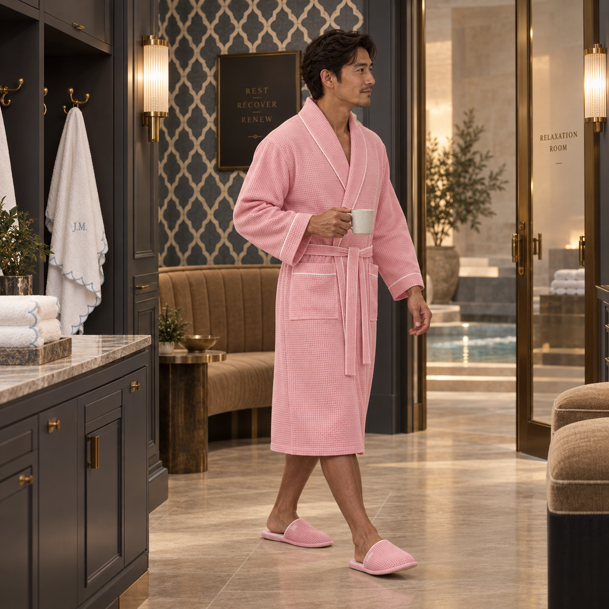 Premium Waffle Piping Robe for Men