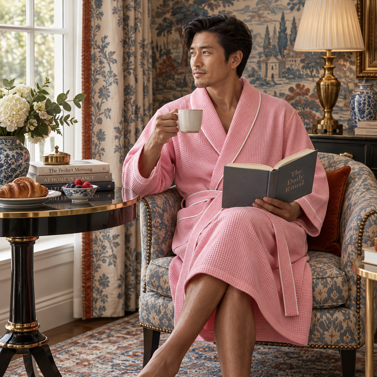 Premium Waffle Piping Robe for Men
