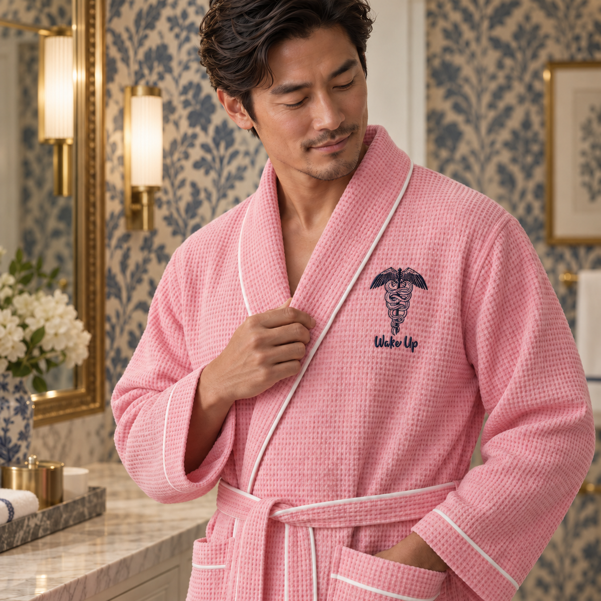 Premium Waffle Piping Robe for Men