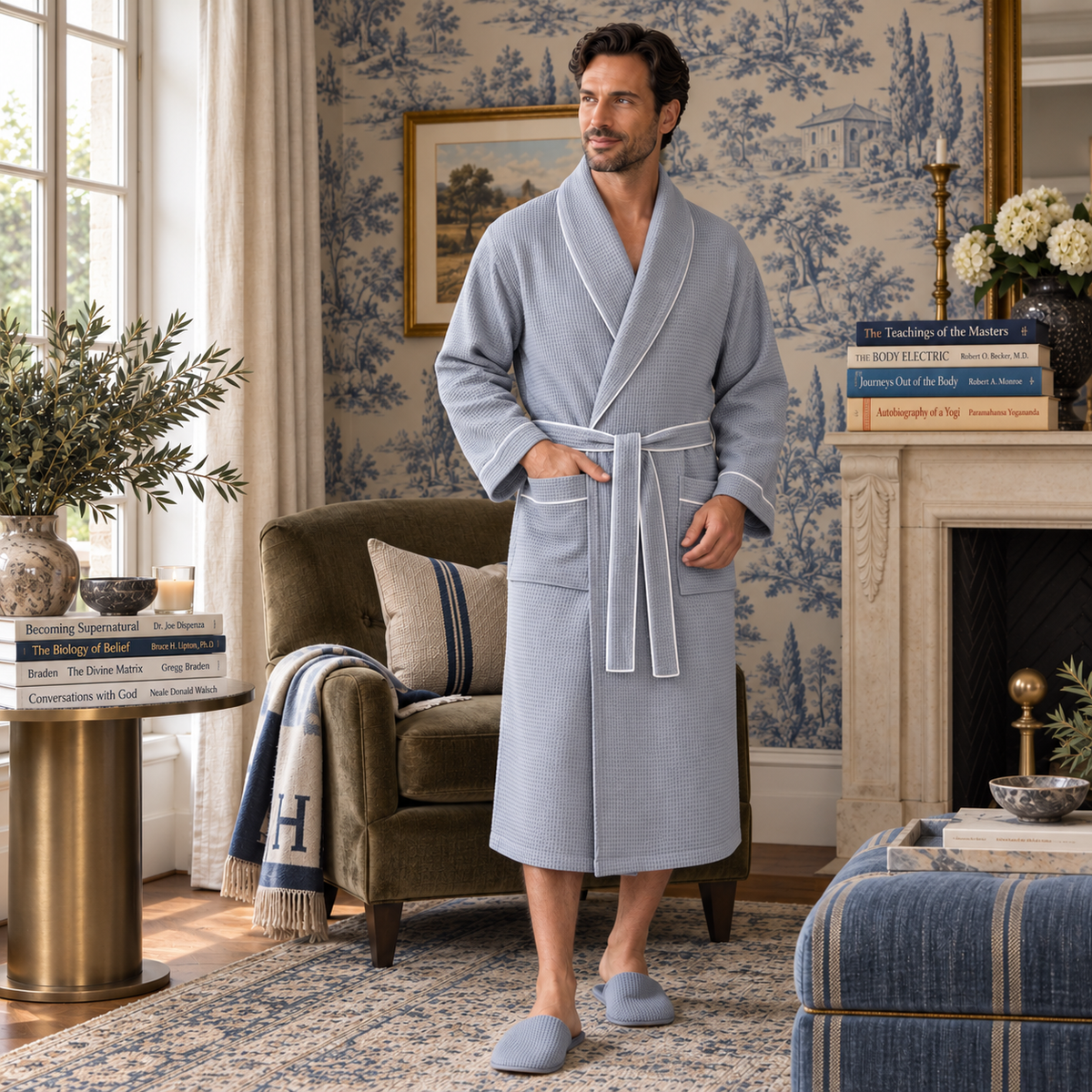 Premium Waffle Piping Robe for Men