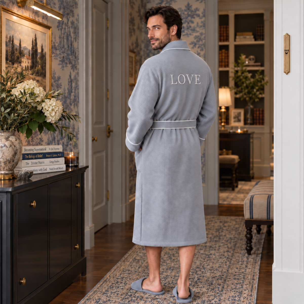 Premium Waffle Piping Robe for Men
