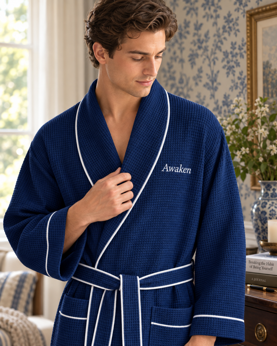 Premium Waffle Piping Robe for Men