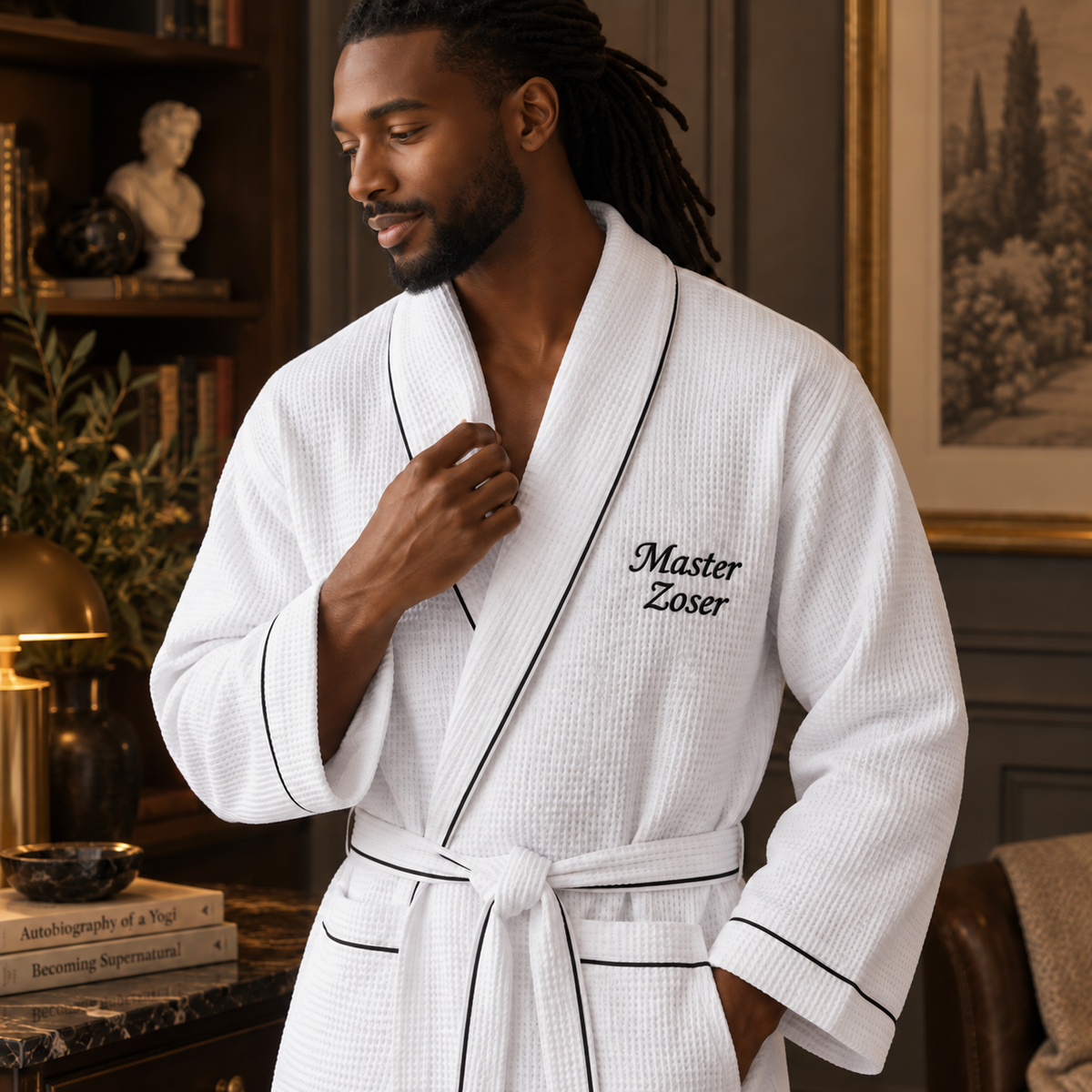 Premium Waffle Piping Robe for Men