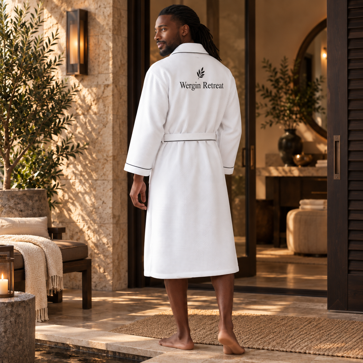 Premium Waffle Piping Robe for Men