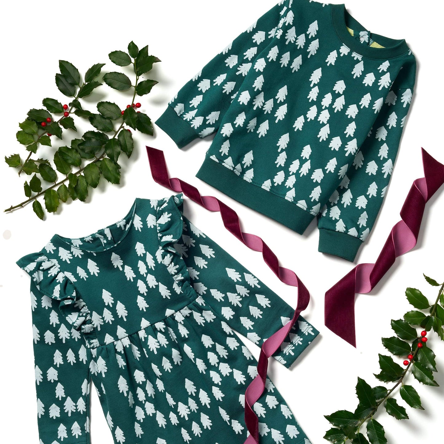 Recycled Cotton Snowy Pine Ruffle Dress