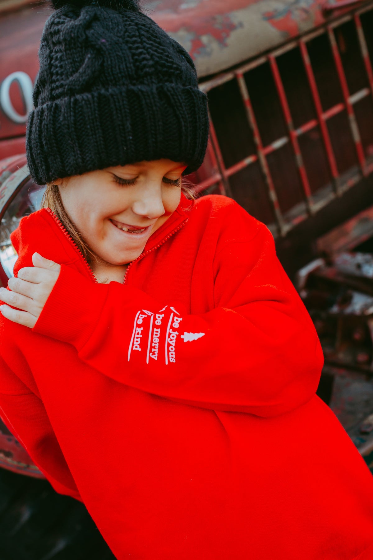Be Joyous, Be Merry, Be Kind 3/4 Youth Zip-Up Sweatshirt